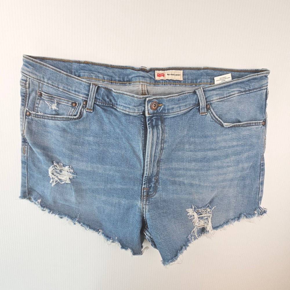 Wrangler Relaxed Boot Denim Jorts Mens 40 Distressed Cut Off Blue Jean Shorts